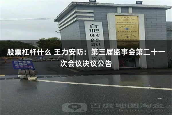 股票杠杆什么 王力安防：第三届监事会第二十一次会议决议公告